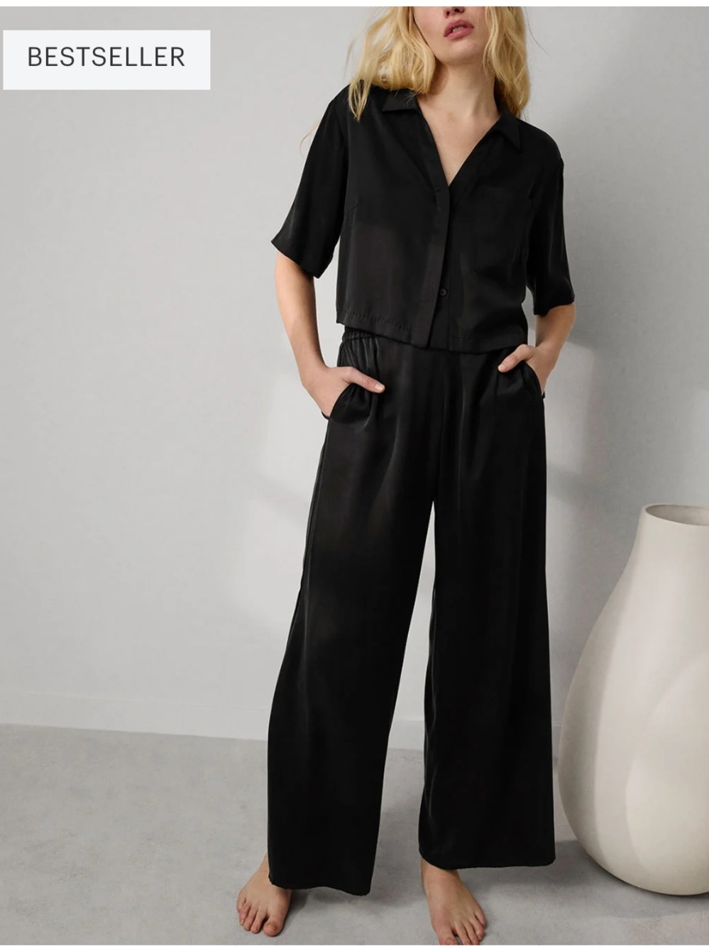 Lunya Washable Silk High Rise Pant Set Small Black